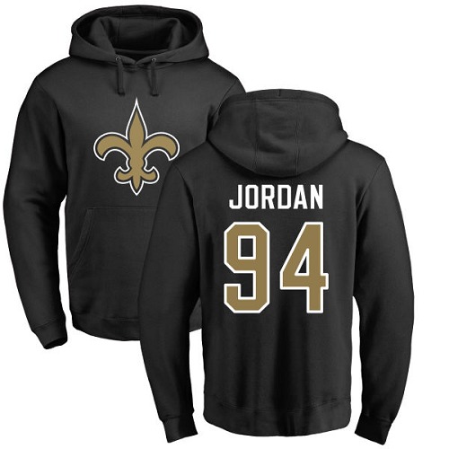 Men New Orleans Saints Black Cameron Jordan Name and Number Logo NFL Football #94 Pullover Hoodie Sweatshirts->new orleans saints->NFL Jersey
